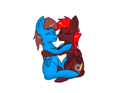 Size: 2048x1536 | Tagged: safe, artist:deejayarts, imported from derpibooru, oc, oc only, oc:handie velvet, oc:jomsy, goo pony, original species, pegasus, blank flank, couple, cuddling, cute, gay, male, simple background, white background