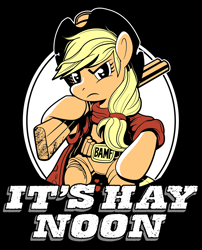 Size: 1500x1853 | Tagged: safe, artist:ecartoonman, imported from derpibooru, applejack, earth pony, pony, clothes, commission, costume, cowboy hat, crossover, female, gun, hat, it's high noon, jesse mccree, mare, mccreejack, overwatch, pun, shotgun, solo, weapon