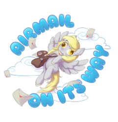 Size: 1692x1753 | Tagged: safe, artist:spoondiesei, imported from derpibooru, derpy hooves, pony, design, female, letter, mailbag, mailmare, mouth hold, shirt design, simple background, solo, transparent background, welovefine