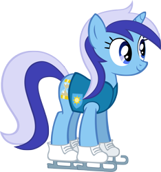 Size: 3498x3733 | Tagged: safe, artist:moongazeponies, imported from derpibooru, minuette, pony, unicorn, winter wrap up, background pony, checkered background, clothes, female, ice skates, mare, simple background, skates, solo, transparent background, vector, vector trace, vest, weather team, winter wrap up vest