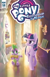 Size: 1054x1600 | Tagged: safe, artist:pencils, idw, imported from derpibooru, spike, twilight sparkle, alicorn, dragon, pony, spoiler:comic, spoiler:comic58, spoiler:comic59, cover, twilight sparkle (alicorn)