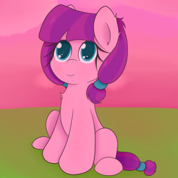 Size: 1200x1200 | Tagged: safe, artist:zlight, imported from derpibooru, lily longsocks, earth pony, pony, adorasocks, chest fluff, colored pupils, cute, ear fluff, female, filly, lilydorable, sitting, solo