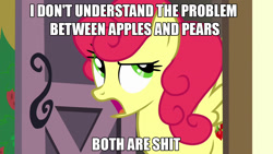 Size: 1280x720 | Tagged: safe, edit, edited screencap, imported from derpibooru, screencap, strawberry sunrise, pony, honest apple, the perfect pear, female, funny aneurysm moment, harsher in hindsight, image macro, meme, solo, strawberry savage, vulgar