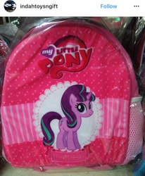 Size: 750x911 | Tagged: safe, imported from derpibooru, starlight glimmer, twilight sparkle, pony, backpack, bootleg, hilarious in hindsight, instagram, irl, merchandise, my little pony logo, not twilight sparkle, photo, seems legit, you had one job