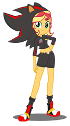 Size: 1487x2649 | Tagged: safe, artist:imperfectxiii, artist:trungtranhaitrung, edit, imported from derpibooru, vector edit, sunset shimmer, equestria girls, belly button, clothes, clothes swap, cosplay, costume, crossover, female, midriff, shadow the hedgehog, shorts, simple background, solo, sonic the hedgehog (series), transparent background, vector