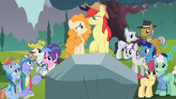 Size: 1920x1080 | Tagged: safe, imported from derpibooru, bow hothoof, bright mac, cloudy quartz, cookie crumbles, gentle breeze, hondo flanks, igneous rock pie, night light, pear butter, posey shy, twilight velvet, windy whistles, earth pony, pegasus, pony, unicorn, the perfect pear, blushing, brightbutter, cookieflanks, dad six, female, looking at each other, male, married twelve, mom six, nightvelvet, parent, quartzrock, rock, shipping, shys, sitting, smiling, straight, windyhoof