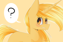 Size: 1280x853 | Tagged: safe, artist:cupofvanillatea, imported from derpibooru, oc, oc only, oc:rous, pony, unicorn, female, mare, question mark, simple background, solo