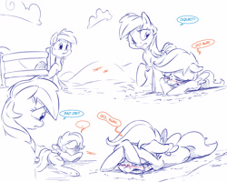 Size: 5000x4000 | Tagged: safe, artist:dilarus, deleted from derpibooru, imported from derpibooru, rainbow dash, scootaloo, pony, comic:the only one, absurd resolution, blushing, comic, crying, fence, monochrome, neo noir, partial color, scootaloo can't fly, underhoof