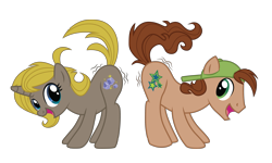 Size: 4029x2419 | Tagged: safe, artist:jadedjynx, imported from derpibooru, oc, oc only, oc:daniel, oc:jade, pony, absurd resolution, face down ass up, rule 63, simple background, sunshine sunshine, transparent background