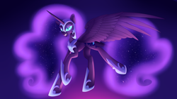Size: 3840x2160 | Tagged: safe, artist:aegann, imported from derpibooru, nightmare moon, alicorn, pony, color porn, female, helmet, looking at you, mare, slit eyes, slit pupils, smiling, solo