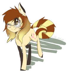 Size: 752x807 | Tagged: artist needed, safe, artist:silbersternenlicht, imported from derpibooru, oc, oc only, oc:katie, earth pony, pony, blushing, earth pony oc, glasses, looking up, one eye closed, solo, wink