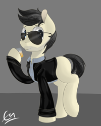 Size: 1600x2000 | Tagged: safe, artist:coffeemunch, imported from derpibooru, oc, oc only, oc:lancer, pony, alcohol, aviator sunglasses, aviators, clothes, glass, jacket, leather jacket, male, shot glass, stubble, sunglasses