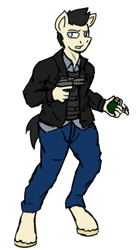 Size: 516x940 | Tagged: safe, artist:coatieyay, imported from derpibooru, oc, oc only, oc:lancer, anthro, unguligrade anthro, body armor, clothes, grenade, gun, handgun, jacket, leather jacket, male, pistol