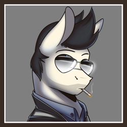 Size: 500x500 | Tagged: safe, artist:noxartbox, deleted from derpibooru, imported from derpibooru, oc, oc only, oc:lancer, pony, aviator sunglasses, aviators, clothes, jacket, leather jacket, male, smoking, stubble