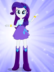 Size: 1536x2048 | Tagged: safe, imported from derpibooru, rarity, equestria girls, boots, commercial, female, jewelry, looking at you, magic of friendship (equestria girls), music video, purple background, shoes, simple background, solo, sparkles