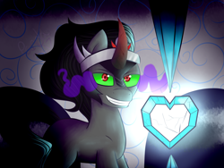 Size: 4000x3000 | Tagged: safe, artist:itssopanda, imported from derpibooru, king sombra, pony, unicorn, crystal heart, evil grin, grin, looking at you, male, smiling, solo, sombra eyes, stallion