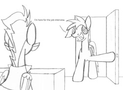 Size: 1147x838 | Tagged: safe, artist:dsb71013, imported from derpibooru, oc, oc only, oc:brisk iron, oc:night cap, earth pony, pony, comic, lineart, monochrome, speech, swirly eyes