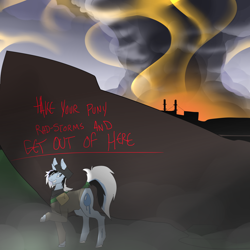 Size: 2800x2800 | Tagged: safe, artist:cymek, imported from derpibooru, oc, oc only, oc:taylorpone, pony, unicorn, blowout, blowout soon fellow stalker, male, s.t.a.l.k.e.r., solo, stalker, throwing some fallout shade, white hair