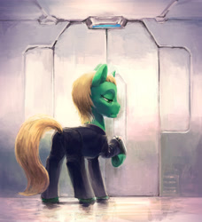 Size: 3000x3289 | Tagged: safe, artist:hunternif, imported from derpibooru, oc, oc only, pony, unicorn, clothes, commission, door, female, mare, science fiction, solo