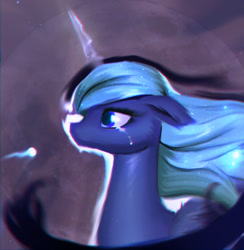 Size: 946x968 | Tagged: safe, artist:lmgchikess, imported from derpibooru, princess luna, alicorn, pony, bust, chromatic aberration, crying, female, floppy ears, mare, portrait, solo