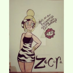 Size: 600x600 | Tagged: safe, artist:weirdlycool, imported from derpibooru, pinkie pie, zecora, human, blonde hair, clothes, dress, humanized, jewelry, light skin, tattoo, watermark, white zecora, wide hips
