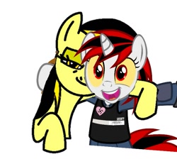 Size: 669x600 | Tagged: safe, edit, imported from derpibooru, oc, oc only, oc:blackjack, oc:leslie fair, pony, fallout equestria, /mlpol/, anarcho-capitalism, bloodshot eyes, meme, nazi, recolor, smug, swastika