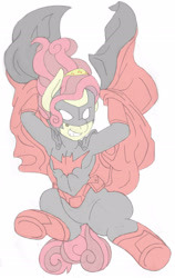 Size: 1962x3105 | Tagged: safe, artist:blackbewhite2k7, imported from derpibooru, cherry jubilee, pony, batwoman, clothes, costume, crossover, katherine kane, sketch, solo, wip