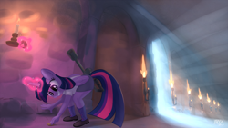 Size: 1200x675 | Tagged: safe, artist:1trick, imported from derpibooru, twilight sparkle, alicorn, anthro, candle, coin, female, solo, torch, twilight sparkle (alicorn)