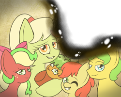 Size: 5000x4000 | Tagged: safe, artist:thecrystalring, imported from derpibooru, apple brown betty, applejack (g3), bright mac, granny smith, mosely orange, uncle orange, pony, the perfect pear, absurd resolution, apple family member, burned, family photo, generation leap, grandpa apple, group photo, looking at you, photo, smiling, young granny smith, younger
