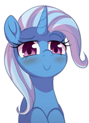 Size: 953x1327 | Tagged: safe, artist:verawitch, deleted from derpibooru, imported from derpibooru, trixie, pony, unicorn, blushing, female, mare, simple background, solo, white background