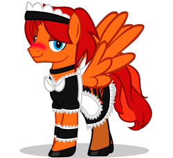Size: 1690x1547 | Tagged: safe, artist:goldenfoxda, imported from derpibooru, oc, oc only, oc:goldenfox, pegasus, pony, blushing, bow, choker, clothes, crossdressing, cutie, flats, maid, maid headdress, male, shoes, simple background, skirt, slippers, solo, stallion, stockings, thigh highs, transparent background, trap, vector