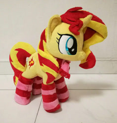 Size: 909x960 | Tagged: safe, artist:duskie-06, imported from derpibooru, sunset shimmer, pony, unicorn, clothes, irl, photo, plushie, socks, solo, striped socks