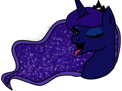 Size: 552x413 | Tagged: safe, artist:legendoflink, imported from derpibooru, princess luna, alicorn, pony, female, looking at you, one eye closed, open mouth, simple background, solo, tongue out, transparent background, wink