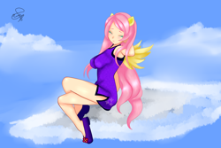 Size: 3000x2000 | Tagged: safe, artist:php23, deleted from derpibooru, imported from derpibooru, fluttershy, human, pegasus, anime, cloud, cute, female, humanized, sky, solo