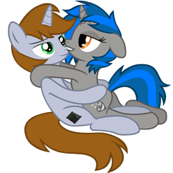 Size: 5064x5060 | Tagged: safe, artist:aborrozakale, imported from derpibooru, oc, oc only, oc:homage, oc:littlepip, pony, unicorn, fallout equestria, absurd resolution, bedroom eyes, butt, female, lesbian, mare, oc x oc, pipmage, plot, shipping, simple background, transparent background, vector