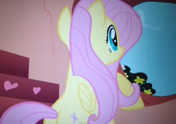 Size: 1361x966 | Tagged: safe, imported from derpibooru, screencap, fluttershy, pegasus, pony, sonic rainboom (episode), butt, female, mare, photo, picture of a screen, plot, solo