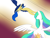 Size: 1024x768 | Tagged: safe, artist:4as, imported from derpibooru, princess celestia, princess luna, pony, both cutie marks, butt, eyes closed, fight, magic, plot, spread wings, wings