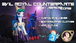 Size: 1192x670 | Tagged: safe, artist:aeridiccore, idw, imported from derpibooru, princess celestia, princess luna, pony, reflections, spoiler:comic, 3d, dark mirror universe, evil celestia, evil counterpart, evil luna, evil sisters, gmod, mirror universe, source filmmaker, source filmmaker resource