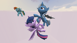 Size: 1920x1080 | Tagged: safe, artist:shysatrix, imported from derpibooru, rainbow dash, trixie, twilight sparkle, alicorn, pony, unicorn, 3d, female, lesbian, mare, shipping, twilight sparkle (alicorn), twixie