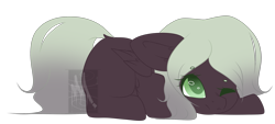 Size: 2744x1240 | Tagged: safe, artist:mauuwde, imported from derpibooru, oc, oc only, oc:reyna cloverfield, pegasus, pony, female, mare, one eye closed, prone, simple background, solo, transparent background, watermark, wink