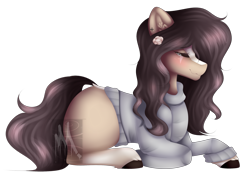 Size: 2557x1793 | Tagged: safe, artist:mauuwde, imported from derpibooru, oc, oc only, oc:maude, earth pony, pony, clothes, female, mare, prone, simple background, solo, sweater, transparent background, watermark