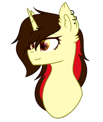 Size: 1214x1440 | Tagged: safe, artist:despotshy, imported from derpibooru, oc, oc only, oc:mh, pony, unicorn, bust, ear piercing, female, mare, piercing, ponified, portrait, simple background, solo, transparent background