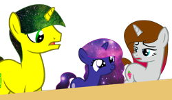 Size: 1164x682 | Tagged: safe, artist:duyguusss, imported from derpibooru, oc, oc only, oc:galaxy, oc:lemonade galaxy, oc:razz berry, pony, unicorn, base used, female, filly, galaxy mane, male, mare, simple background, stallion, transparent background