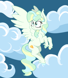 Size: 1572x1804 | Tagged: safe, artist:paskanaakka, derpibooru exclusive, imported from derpibooru, vapor trail, pegasus, pony, chest fluff, cloud, colored hooves, ear fluff, female, flying, mare, sky, solo, spread wings, unshorn fetlocks, wings