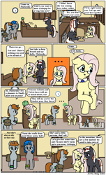 Size: 1000x1650 | Tagged: safe, artist:king-koder, imported from derpibooru, fluttershy, oc, oc:homage, oc:littlepip, oc:velvet remedy, pegasus, pony, unicorn, comic:post-fallout equestria, fallout equestria, comic, fanfic, fanfic art, female, glasses, hooves, horn, mare, pipbuck, saddle bag