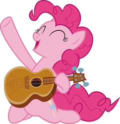 Size: 3000x3098 | Tagged: safe, artist:sollace, imported from derpibooru, pinkie pie, earth pony, pony, honest apple, .svg available, ^^, eyes closed, female, guitar, mare, open mouth, show accurate, simple background, solo, transparent background, vector