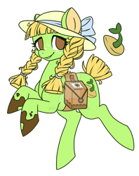 Size: 1024x1296 | Tagged: safe, artist:sk-ree, imported from derpibooru, oc, oc only, earth pony, pony, bow, female, hat, mare, saddle bag, simple background, solo, transparent background, watermark