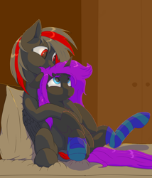 Size: 3438x4014 | Tagged: safe, artist:coreboot, artist:kpvt, imported from derpibooru, oc, oc only, pony, absurd resolution, bed, clothes, socks, striped socks