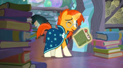 Size: 840x466 | Tagged: safe, imported from derpibooru, screencap, sunburst, pony, unicorn, the crystalling, book, magic, male, solo