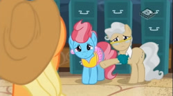 Size: 829x462 | Tagged: safe, imported from derpibooru, applejack, cup cake, mayor mare, pony, the perfect pear, boomerang (tv channel)